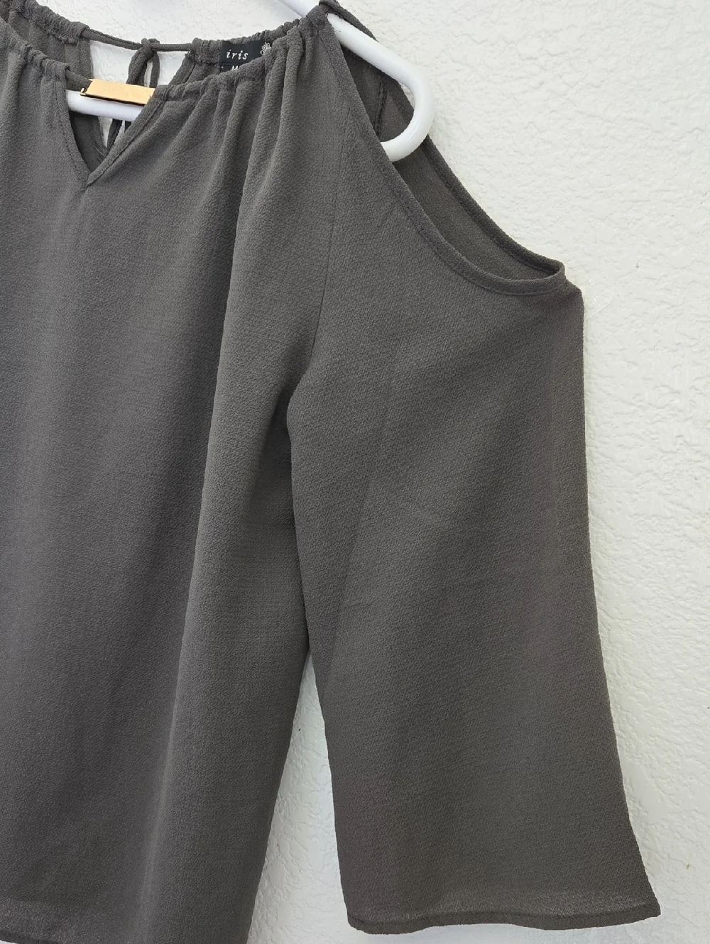 Women's Cold-Shoulder Blouse in Charcoal Gray - Lightweight Elegant Top - Picture 6 of 9